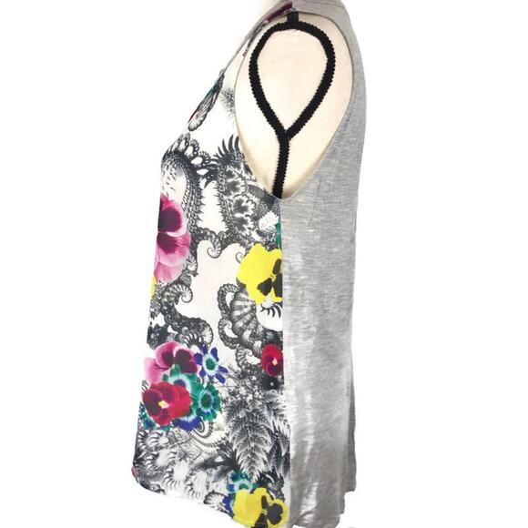 Zara Floral Keyhole Blouse Back Sleeveless Tunic Womens Sz Med Crewneck White - Picture 4 of 8